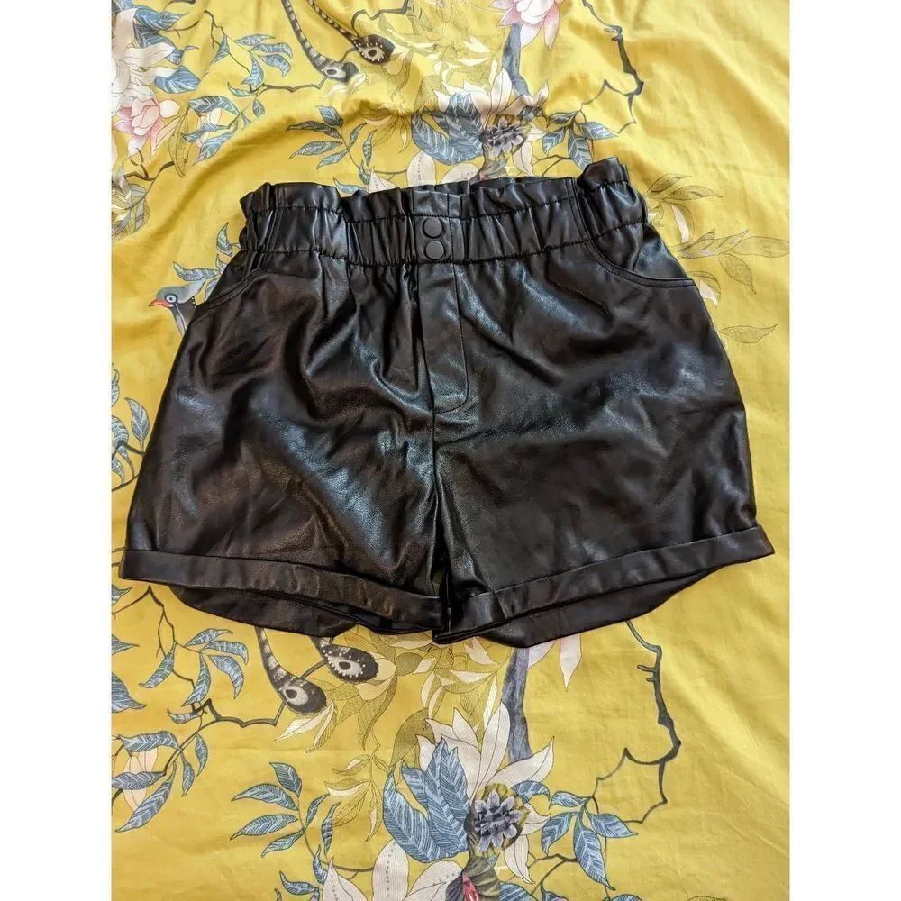 shinestar high waist black vegan leather shirts sz m euc